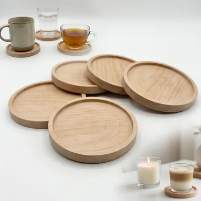 Produktbild von 5er-Set Holzuntersetzer aus Buchenholz, 11 cm, unbehandelt, rund, für Tassen und Kerzen