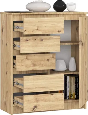 Immagine prodotto di BDW - Cassettiera 5 cassetti, soggiorno, corridoio 80x97x35, rovere Artisan