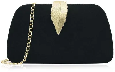 Produktbild von Elegante Abendtasche mit Blattverschluss und Kette, schwarzes Samt