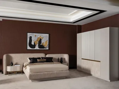 Produktbild von Modern Beigefarbene Holz-Möbelset für Schlafzimmer mit Bett