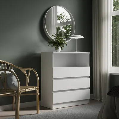 Image de Commode Home Collective | Commode à tiroirs | Grand espace de rangement avec 3 tiroirs et 1 compartiment ouvert | Meuble de rangement moderne pour chambre, salon, couloir ou bureau | 76 x 87 x 35 cm | Blanc