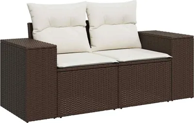 Produktbild von vidaXL Gartensofa mit Kissen 2-Sitzer Braun Poly Rattan