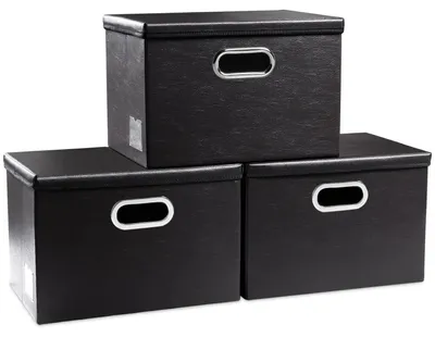 Produktbild von Faltbare Aufbewahrungsboxen mit Deckel - Set von 3 in Schwarz