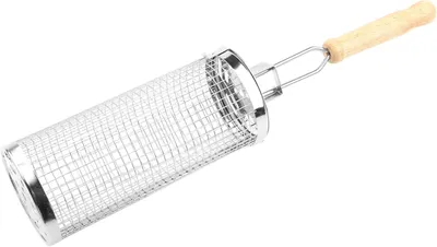 Imagen del producto de Barbacoa de acero inoxidable, redonda, de 22,8 x 8,5 cm, con mango de madera, para verduras