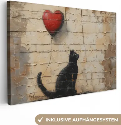 Obrázek produktu pro Nástěnná dekorace 60x40 cm - Banksy - Cat - Balloon - Street Art - Abstraktní umění, nástěnné dekorace, dekorace do obývacího pokoje