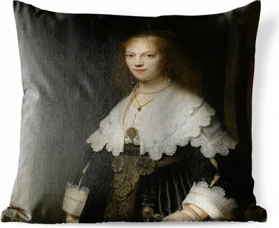 Produktbild von MuchoWow® Outdoor Kissen - Bildnis der Maria Reise - Rembrandt van Rijn - 40x40 cm - Wetterfest - Lounge Kissen - Kopfkissen - Interieur - Polster mit Bild