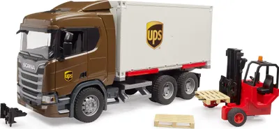 Produktbild von Bruder Scania Super 560R UPS Logistik LKW mit Mitnahmestapler