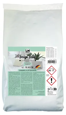 Produktbild von LM-Kreativ Design Beton Ultrafein Express 18 kg – Gießmasse für glatte, filigrane Objekte, staubarm, wetterfest & frostfest, Germany