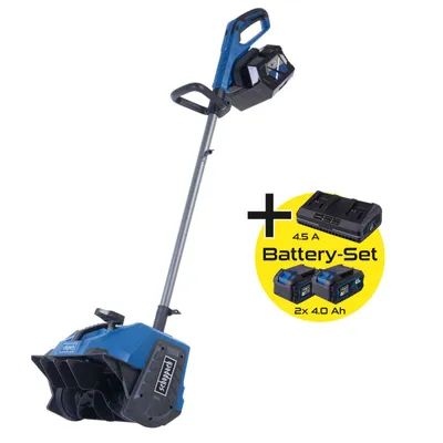 Produktbild von Scheppach Akku Schneefräse BC-SNB410-X Schneeräumer | 40cm Breite | 20cm Höhe | variable Auswurfrichtung | inkl. 2x 4Ah Akku + 4,5A Doppelladegerät