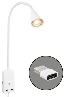 Productafbeelding van Briloner Justra leeslamp, verstelbaar, met 2 USB-poorten, werkt op netstroom, wit, 48,5 x 6 x 42,5 cm