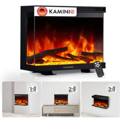 Produktbild von KAMINIO Elektrokamin LEA - Elektrischer 3-in-1 Kamin mit Panoramaview, Heizung, 3D-Flammeneffekt, 12 Flammenfarben, Fernbedienung - 30 Zoll, KI-generiertes Bild