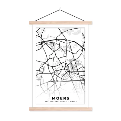 Produktbild von MuchoWow® Textilposter Karte - Moers - Stadtplan 40x60 cm mit holzfarbenen Rahmen - Poster