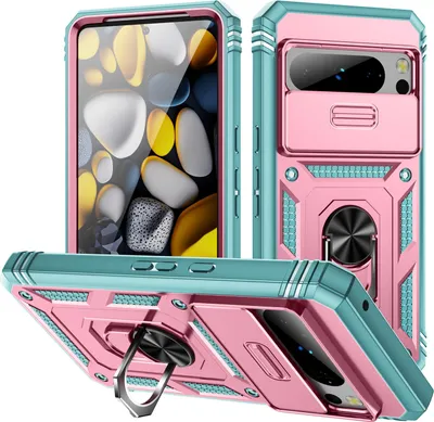 Produktbild von Google Pixel 8 Pro Hülle, Schiebe Kamera Schutz Stoßfest Schutzhülle mit Ringhalterung Ständer für Google Pixel 8 Pro Pink