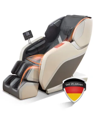 A modern massage chair with orange glowing accents, presented on a white background.