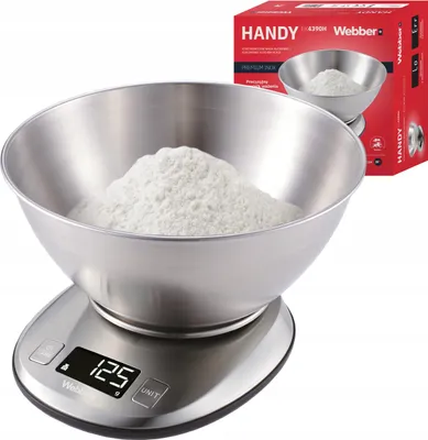 Obrázok produktu pre Kuchynská váha WEBBER EK4390 INOX z nehrdzavejúcej ocele s LCD displejom, nosnosť 5 kg, presnosť 1 g, miska, funkcia tarovania