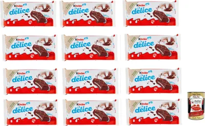 Produktbild von Kinder Delice CACAO Milchschnitte 120er Pack (120 x 39 g) Kuchen Snack Pausensnack + Italian Gourmet polpa 400g