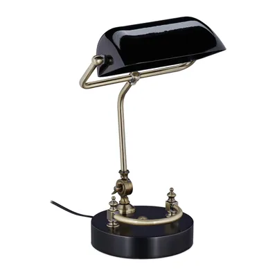 relaxdays Schwarze Bankerlampe mit Glasschirm