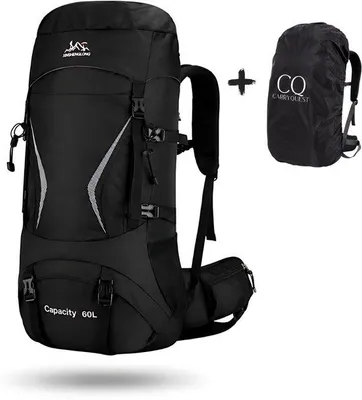 Produktbild von CarryQuest® 60L Trekking-Rucksack wasserdicht MOLLE Regenhülle Schwarz