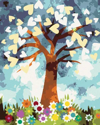 Produktbild von Diamondi - Diamond painting - HERZBAUM UND BLUMEN, 40X50 cm, mit Keilrahmen (bereits gespannt)