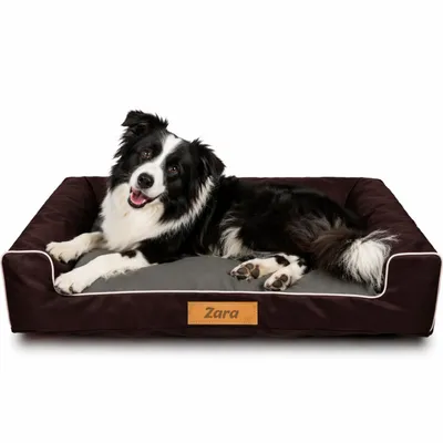 Produktbild von Großes Hundebett Hundesofa Hundekissen Hundekörbchen Waschbar - Farbe Braun - Hundematte Größe L - 83x50 cm