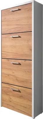 Produktbild von Schuhkipper FULDA 2 in weiß / Honigeiche, 4 Klappen, Doppelwalze, 64 cm breit