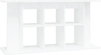 A white aquarium stand with multiple compartments.