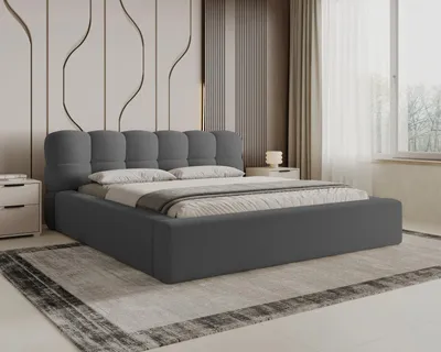 Produktbild von Chilly Möbel Design Bett Milan - Komfort Polsterbett mit Bettkasten, Metallrahmen, Stauraum und gepolstertem Kopfteil 200x200 cm / Bouclé / Dunkelgrau