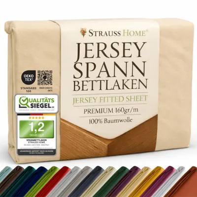 Produktbild von Strauss Home® Premium Spannbettlaken – 160 g/m² Gekämmte Baumwolle – Extra Hohe Steghöhe in Hotelqualität – Formstabil & Langlebig – Für Boxspringbetten bis 35 cm – 140x220-180x220cm - Sand / Natur