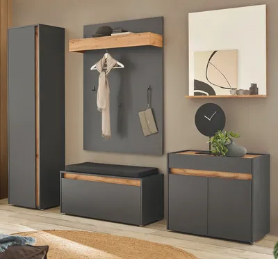 Produktbild von Garderobe Set 6-teilig "Center" in grau matt und Wotan Eiche Garderobenkombination