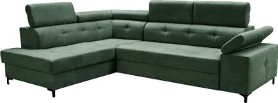 Produktbild von Ecksofa Darkos - Dunkelgrün Rosario 467 (Links) - klassisches Ecksofa mit Ziersteppung, Wohnzimmersofa, Ecksofa in L-Form, Sofa mit Bettzeugablage, Sofa mit Schlaffunktion, Ecksofa, Wohnzimmer, Lounge, Polstergarnitur, Loungegarnitur