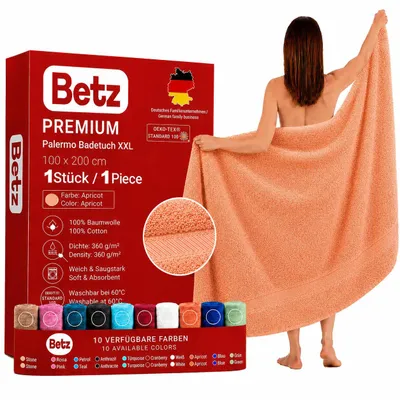 Produktbild von Betz Badetuch XXL 100x200 cm 100% Baumwolle – Weiches Frottee Saunatuch & Strandtuch – Pflegeleicht & saugstark – Palermo Serie – Farbe Apricot