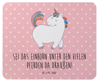 Produktbild von Mr. & Mrs. Panda Mouse Pad Einhorn Stolzieren - Rot Pastell - Geschenk, Unicorn, Reiten, Pferd, Einhörner, laptop mauspad, Mousepad, pc
