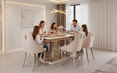 Immagine prodotto di Set da pranzo moderno in beige con dettagli dorati