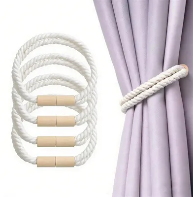 Image de Lot de 4 supports magnétiques pour rideaux, de couleur blanche