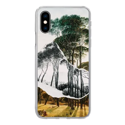 Produktbild von MuchoWow® Handyhülle Schutzhülle Hülle für iPhone X Italienische Landschaft Schirmkiefern - Kunst - Hendrik Voogd - Malerei - Schwarz-Weiß - Alte Meister Silikon Softcase Handy Hülle - Handyhülle