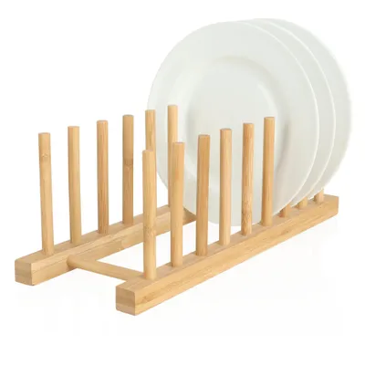 Produktbild von COM-FOUR® Abtropfgestell für Geschirr - Tellerhalter aus Bambus - stabiler Geschirrabtropfer - moderner Küchenorganizer - solider Geschirrtrockner - Topf-Deckelhalter