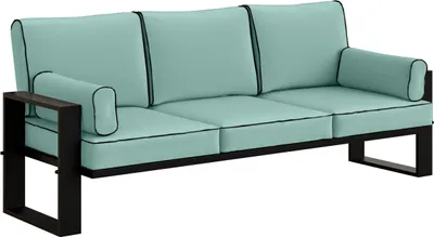 Produktbild von BETTSO 3-Sitzer Gartensofa türkis – Loungesofa für Garten & Terrasse, wetterfest, Metallrahmen schwarz, bequeme Polsterung