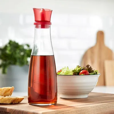 Immagine prodotto di Borraccia per aceto Unyqoos® in vetro borosilicato, capacità 500 ml, con imbuto in silicone e coperchio in plastica, a prova di perdite, lavabile in lavastoviglie
