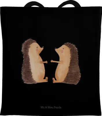 Produktbild von Mr. & Mrs. Panda Tote Bag Igel Liebe - Schwarz - Geschenk, Jutebeutel, Tasche, Schultasche, Shopping, festivaltasche, Verheiratet, Partner, Verlobt, Freundin