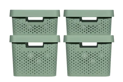 Produktbild von CURVER INFINITY RECYCLING Boxen mit Punktmuster 2x (11L+17L) und Deckel kiefergrün 246380