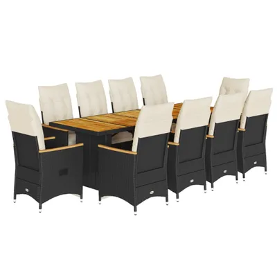 Produktbild von vidaXL 11-tlg. Garten-Bistro-Set mit Kissen Schwarz Poly Rattan