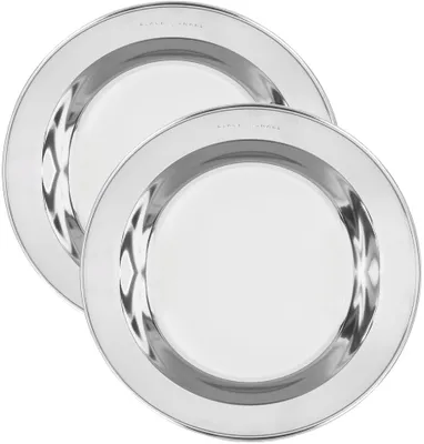 Produktbild von Camping Edelstahl tiefer Teller Set ca. 22-24cm Durchmesser - 2er Set - Edelstahl