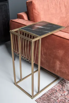 Produktbild von Beistelltisch Djura Couchtisch Marmor Stahl Schwarz Gold Sofatisch 45 cm Zeitung