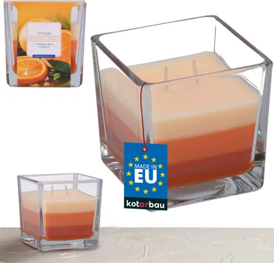 Produktbild von KOTARBAU® 2-Docht Duftkerze im Glas Zweidochtkerze dreifarbig Geschenkidee  Aromatherapie Dekorations-Kerzen Brenndauer bis zu 32 Stunden Orange