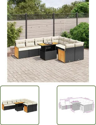 Produktbild von The Living Store 10-tlg. Garten-Sofagarnitur mit Kissen Schwarz Poly Rattan