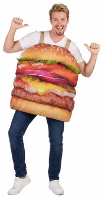 Productafbeelding van Lekker hamburgerkostuum voor volwassenen, kleurrijk - One size (maat 42)