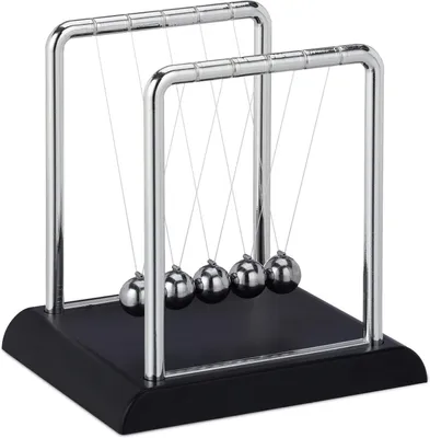 Produktbild von Newton-Pendel, klassisches Kugelstoßpendel, 5 Kugeln, Physik-Dekoration für Büro & Schreibtisch, Kugelpendel, silberfarben, 13,5 x 13,5 x 11,5 cm