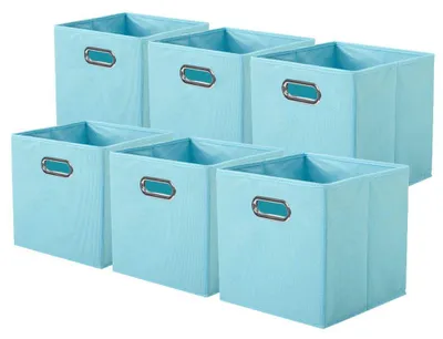 Image de Boîtes de rangement en tissu, lot de 6 boîtes pliables avec poignée métallique pour l'armoire et les jouets