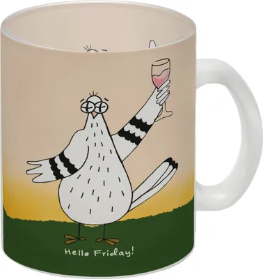 Produktbild von Motivation Glas Tasse mit lustigen Tauben und Spruch Fuck Monday Hello Friday