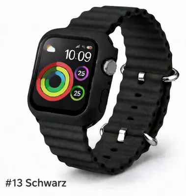 Produktbild von Apple Watch Silikon Ocean Sport  Armband + Case Hülle Serie 1-9 - 13# Schwarz, Apple Watch 41mm